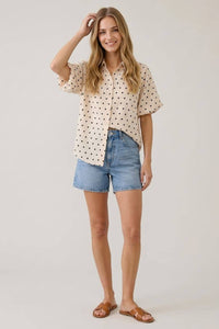 POLKA DOT BUBBLE SLEEVE BLOUSE - 45780T: CREAM / L