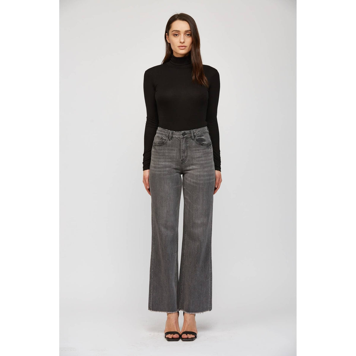 Mica Denim Evelyn Super High Rise Wide Leg Jeans – Washed Charcoal Gray