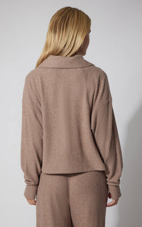 Lottie Rib Knit Half-Zip Pullover – Soft Mock Neck Lounge Top (TOP ONLY)