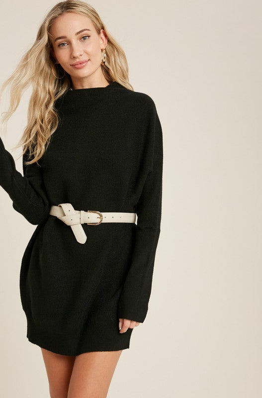 Cassie Slouchy Tunic Sweater Dress: Black