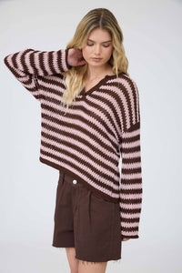Autumn Social Stripe Sheer Knit Sweater