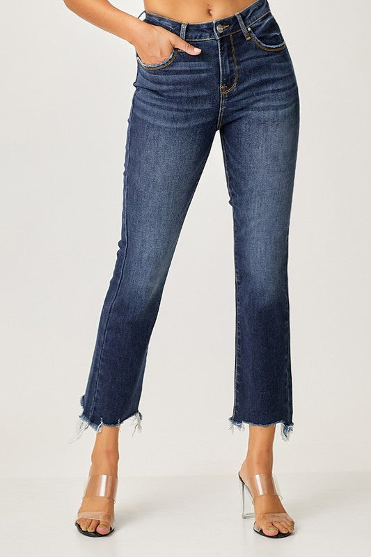 Risen High Rise Slim Straight Jeans: Dark Wash