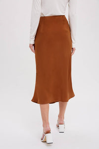 Emmersyn Satin Midi Skirt: Camel