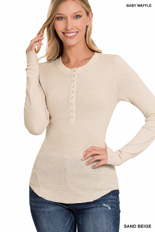 Cozy Essentials Snap Button Waffle Knit Top