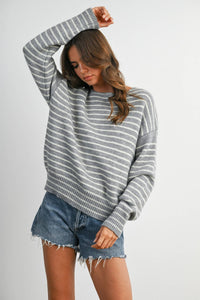 Cloud Stripe Crewneck Sweater-BMW8384: NAVY / IVORY / S