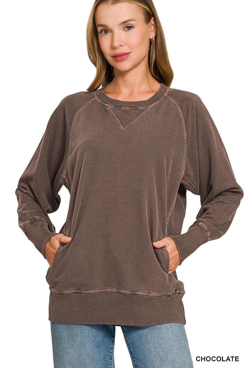 Tatum Pigment Dyed French Terry Pullover – Lightweight Cotton Sweatshirt with Pockets