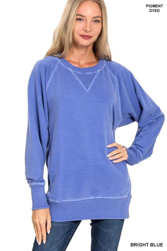 Tatum Pigment Dyed French Terry Pullover – Lightweight Cotton Sweatshirt with Pockets
