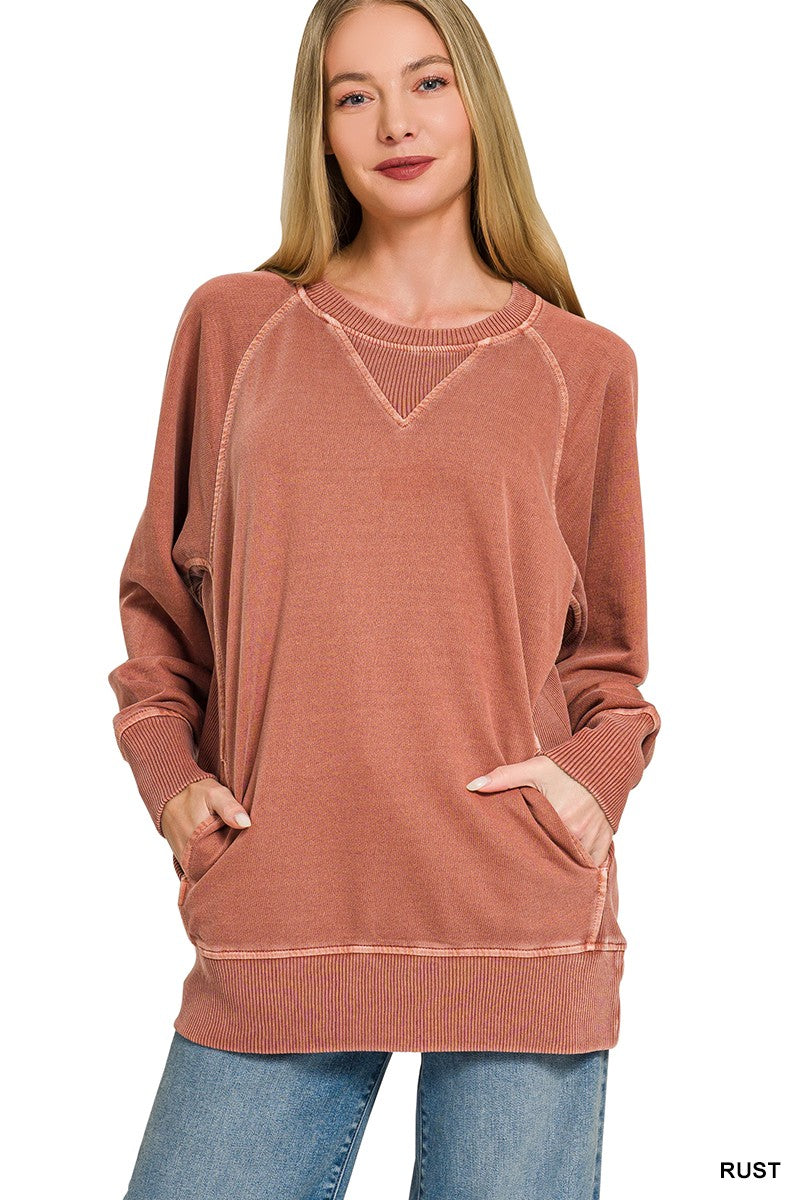 Tatum Pigment Dyed French Terry Pullover – Lightweight Cotton Sweatshirt with Pockets