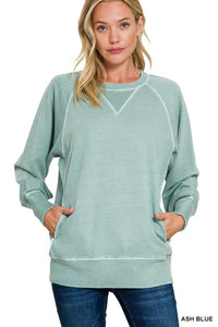 Tatum Pigment Dyed French Terry Pullover – Lightweight Cotton Sweatshirt with Pockets