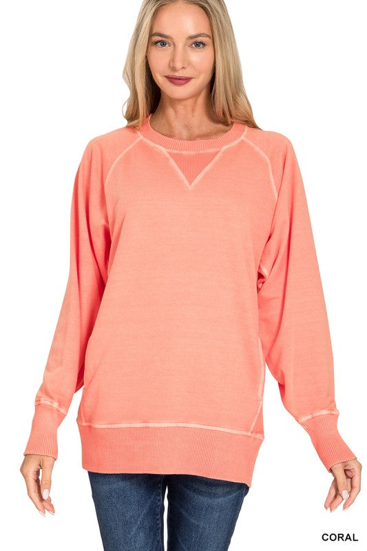 Tatum Pigment Dyed French Terry Pullover – Lightweight Cotton Sweatshirt with Pockets