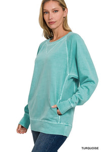 Tatum Pigment Dyed French Terry Pullover – Lightweight Cotton Sweatshirt with Pockets