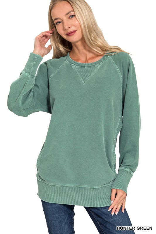 Tatum Pigment Dyed French Terry Pullover – Lightweight Cotton Sweatshirt with Pockets