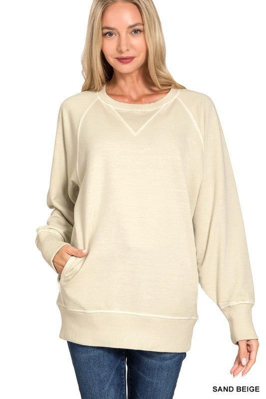 Tatum Pigment Dyed French Terry Pullover – Lightweight Cotton Sweatshirt with Pockets