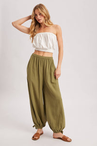 Easy Days Gauze Tie-Ankle Jogger Pants: Olive