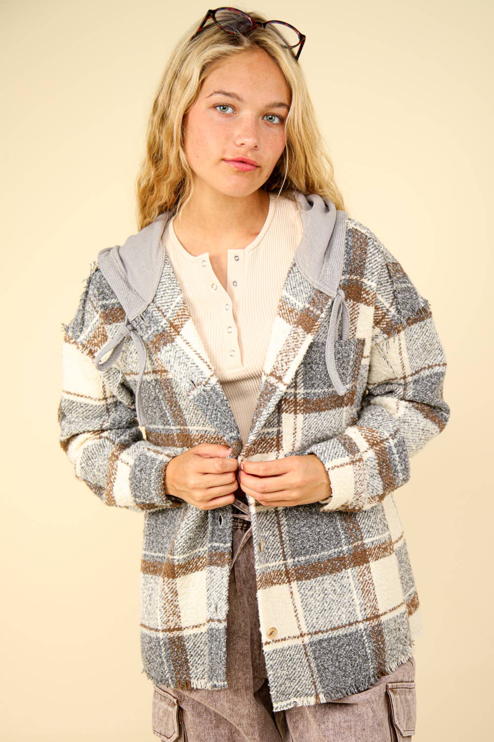 Everly Plaid Casual Hoodie Shacket