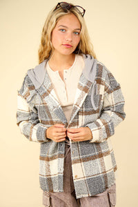 Everly Plaid Casual Hoodie Shacket