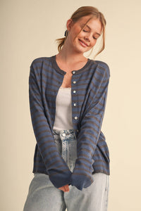 Just Between Us Stripe Cardigan: Denim/Charcoal