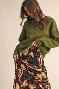 Sweet Detail Scallop Sweater: Olive