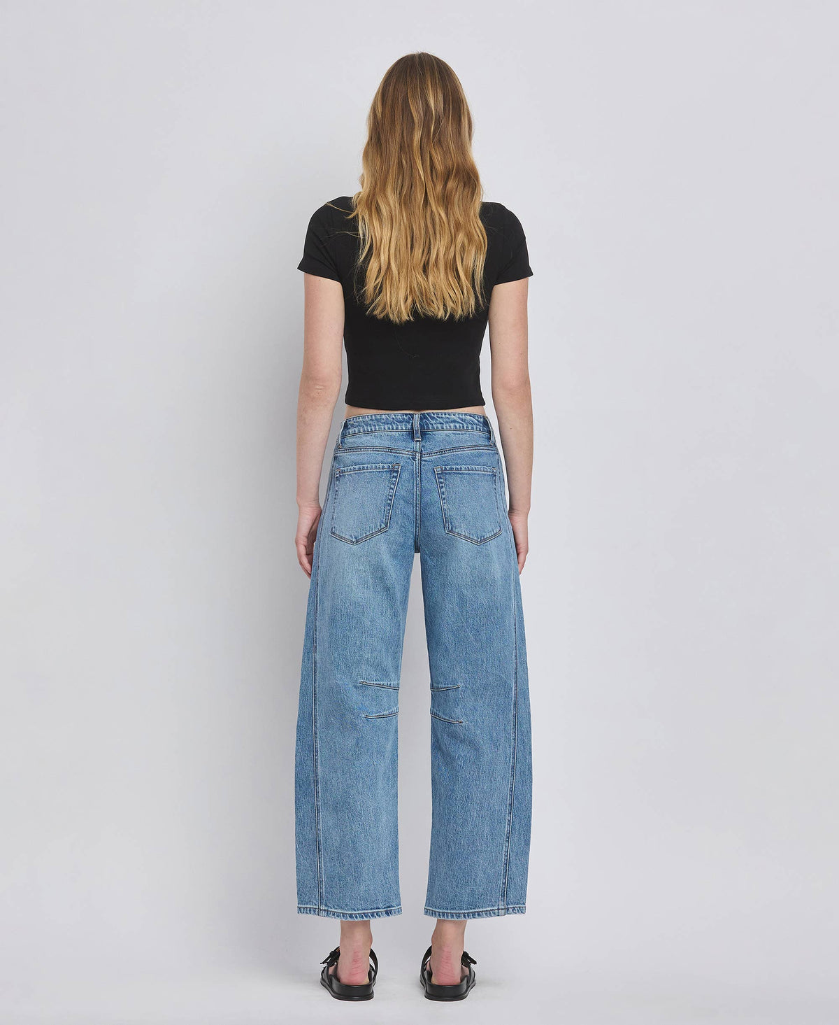 Vervet By FLying Monkey "Katie"  Barrel Leg Jeans – Cropped Seam Detail Denim