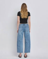 Vervet By FLying Monkey "Katie"  Barrel Leg Jeans – Cropped Seam Detail Denim