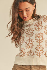 Brielle Floral Pullover Sweater- Beige Taupe
