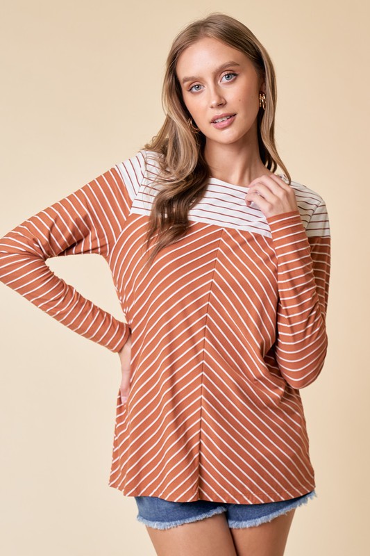 Bobbi Mixed Stripe Long Sleeve Top- Rust