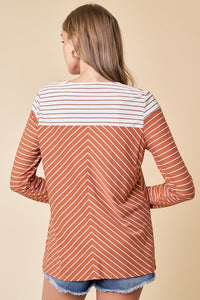 Bobbi Mixed Stripe Long Sleeve Top- Rust