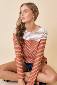 Bobbi Mixed Stripe Long Sleeve Top- Rust