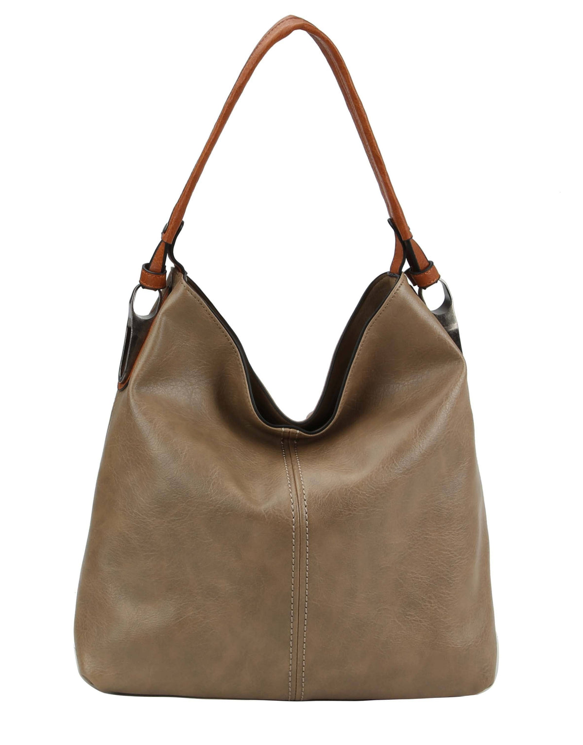 Rustic Roadside Faux Leather Hobo Shoulder Bag – Brown, Grey, Mocha | Large Slouchy Tote with Side Metal Accents & Adjustable Strap