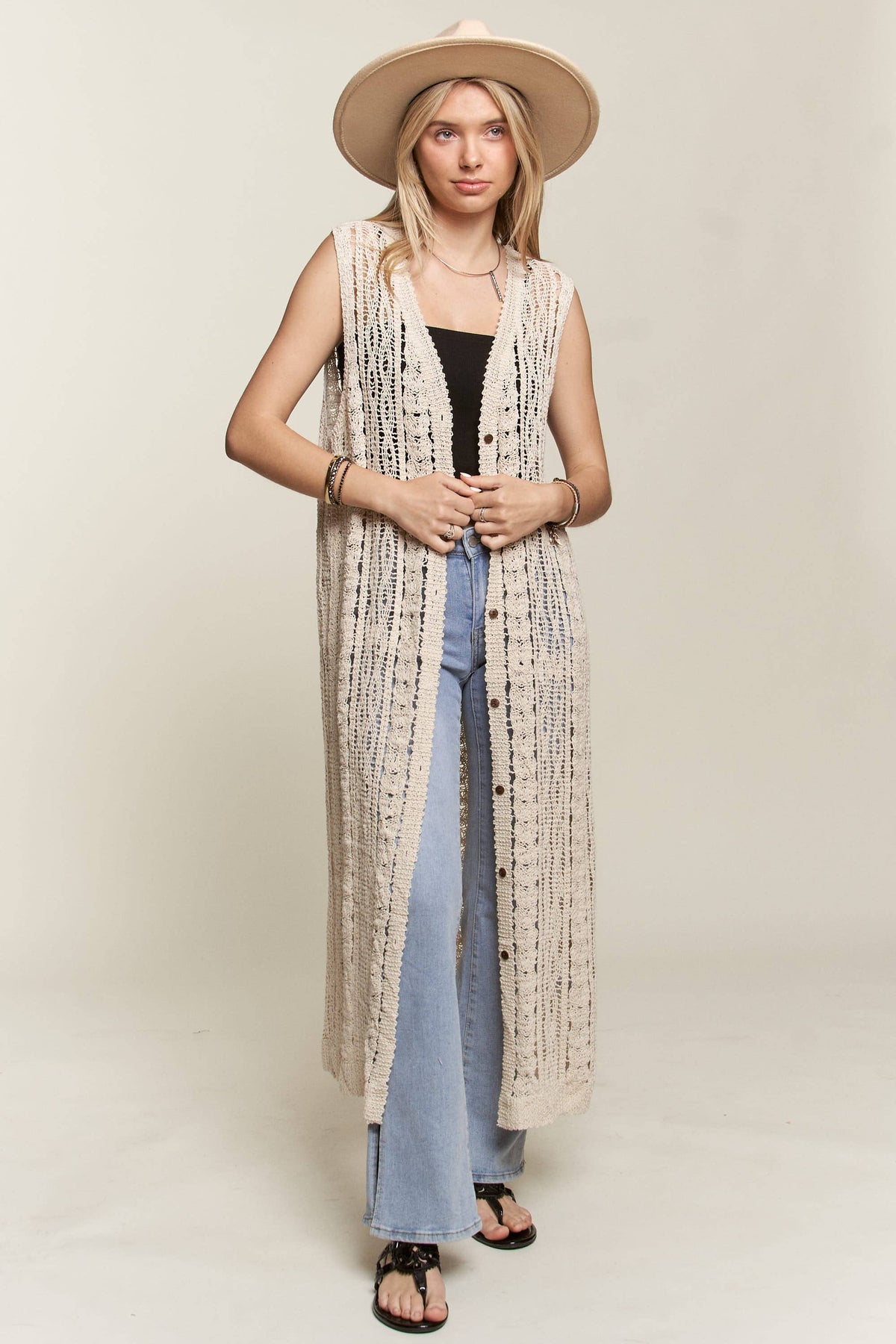 Maggie Summer Crochet Long Sleeveless Vest