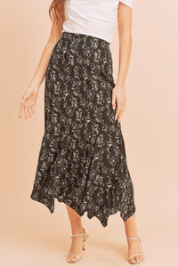 Pia Floral Maxi Skirt- Black