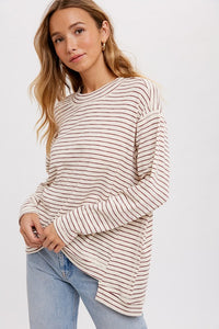 Jaxe Crewneck Slouchy Stripe Top: Oatmeal