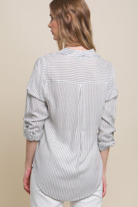 Julia Button Down Stripe Blouse- White/ Black
