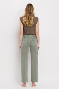 Vervet by Flying Monkey Dixie Utility High Rise Cargo Straight Jeans – Comfort Stretch Denim- Army Green