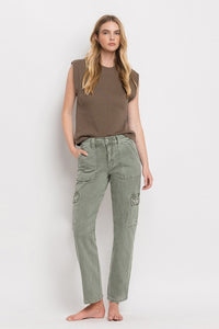 Vervet by Flying Monkey Dixie Utility High Rise Cargo Straight Jeans – Comfort Stretch Denim- Army Green