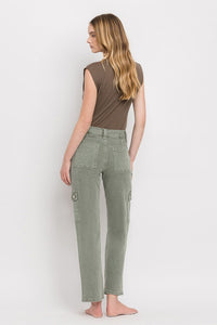 Vervet by Flying Monkey Dixie Utility High Rise Cargo Straight Jeans – Comfort Stretch Denim- Army Green