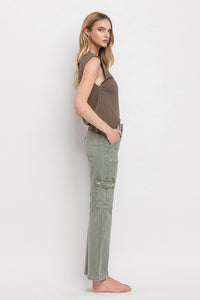 Vervet by Flying Monkey Dixie Utility High Rise Cargo Straight Jeans – Comfort Stretch Denim- Army Green