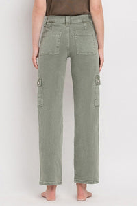 Vervet by Flying Monkey Dixie Utility High Rise Cargo Straight Jeans – Comfort Stretch Denim- Army Green