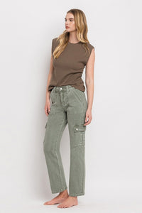 Vervet by Flying Monkey Dixie Utility High Rise Cargo Straight Jeans – Comfort Stretch Denim- Army Green