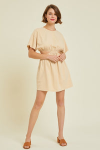 Veronica Washed Tshirt Dress with Side Cutouts: Cream