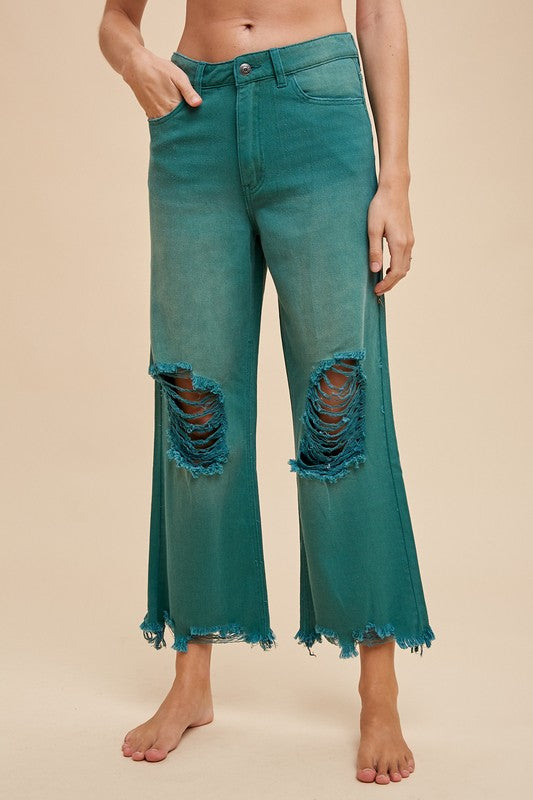 Laya Distressed Wide Straight Jeans