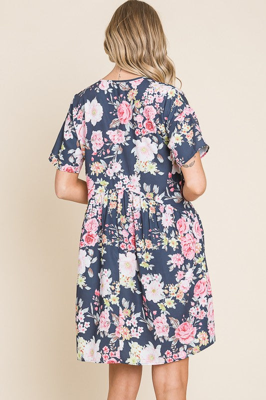 Ariella Floral Swing Dress-Navy/Multi