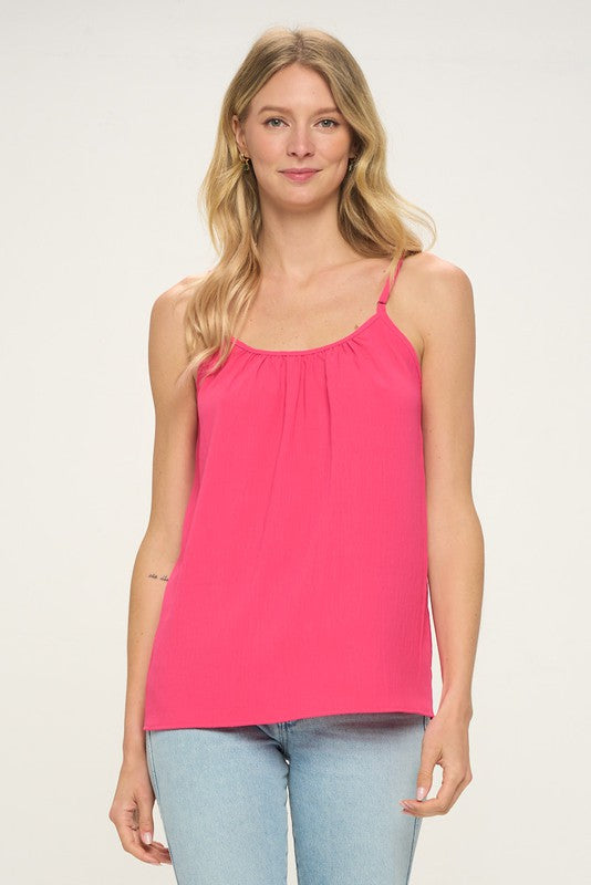 Dollywood Strappy Back Adjustable Spaghetti Strap Tank- Hot Pink