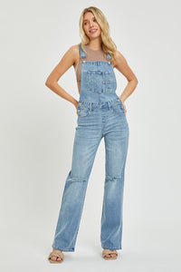 Risen Straight Leg Overalls: Medium Wash – Casual, Comfortable, and Timeless Denim