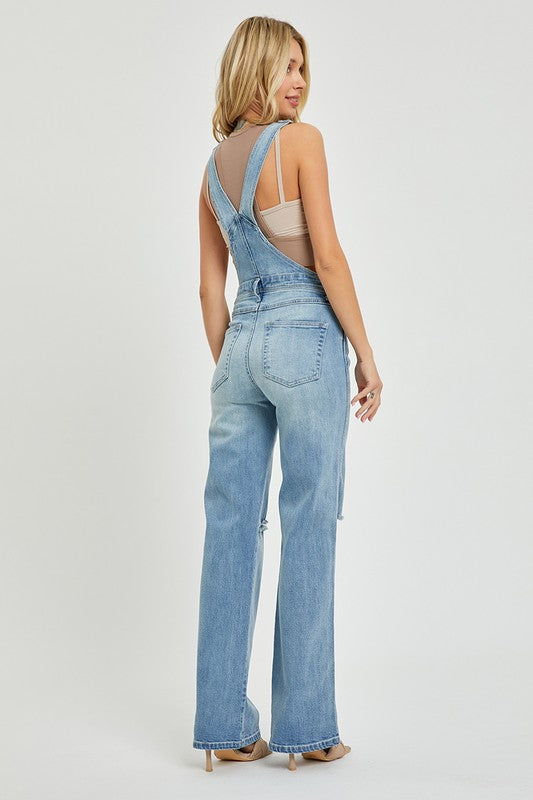 Risen Straight Leg Overalls: Medium Wash – Casual, Comfortable, and Timeless Denim