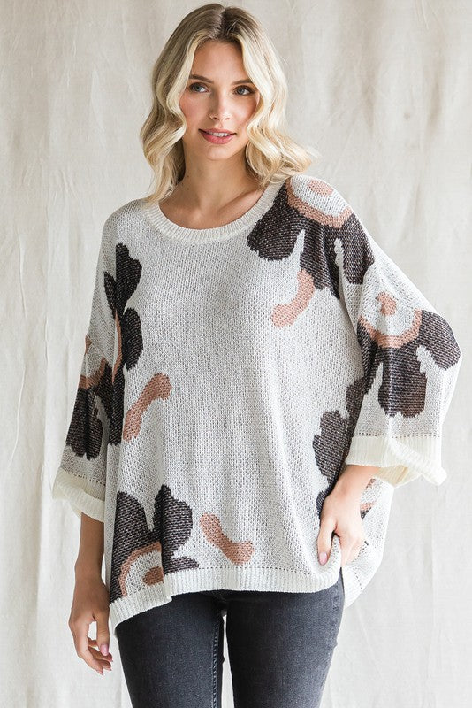 Flower Power Pullover Knit Sweater- Ivory