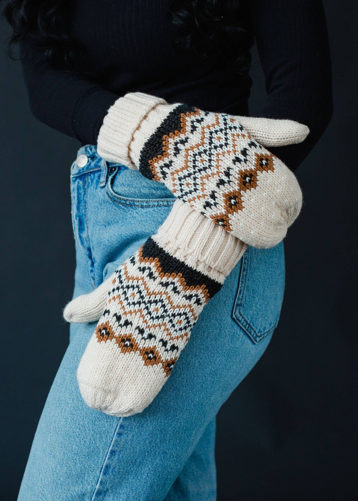 Cozy Fleece Lined Mittens: Cream/Multi