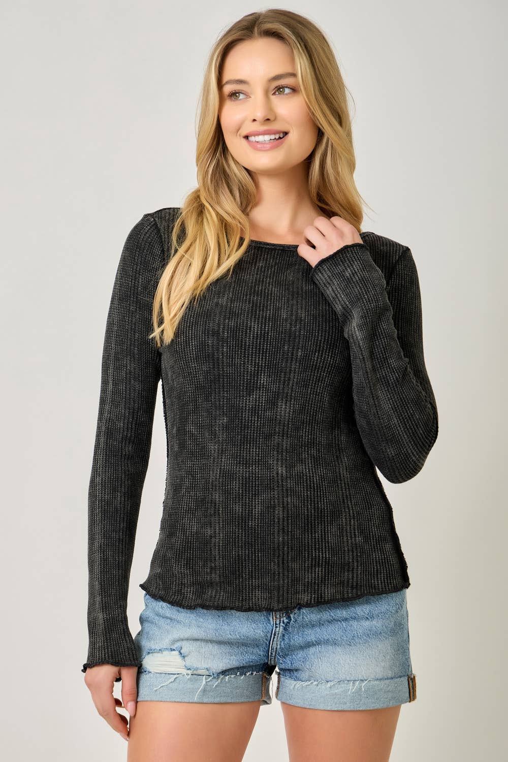 61364 Washed Thermal Essential Top: Green Apple / Small