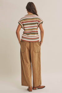SEASONLESS TRANSITIONAL TEXTURED STRIPE SWEATER VEST: OLIVE MULTI / S
