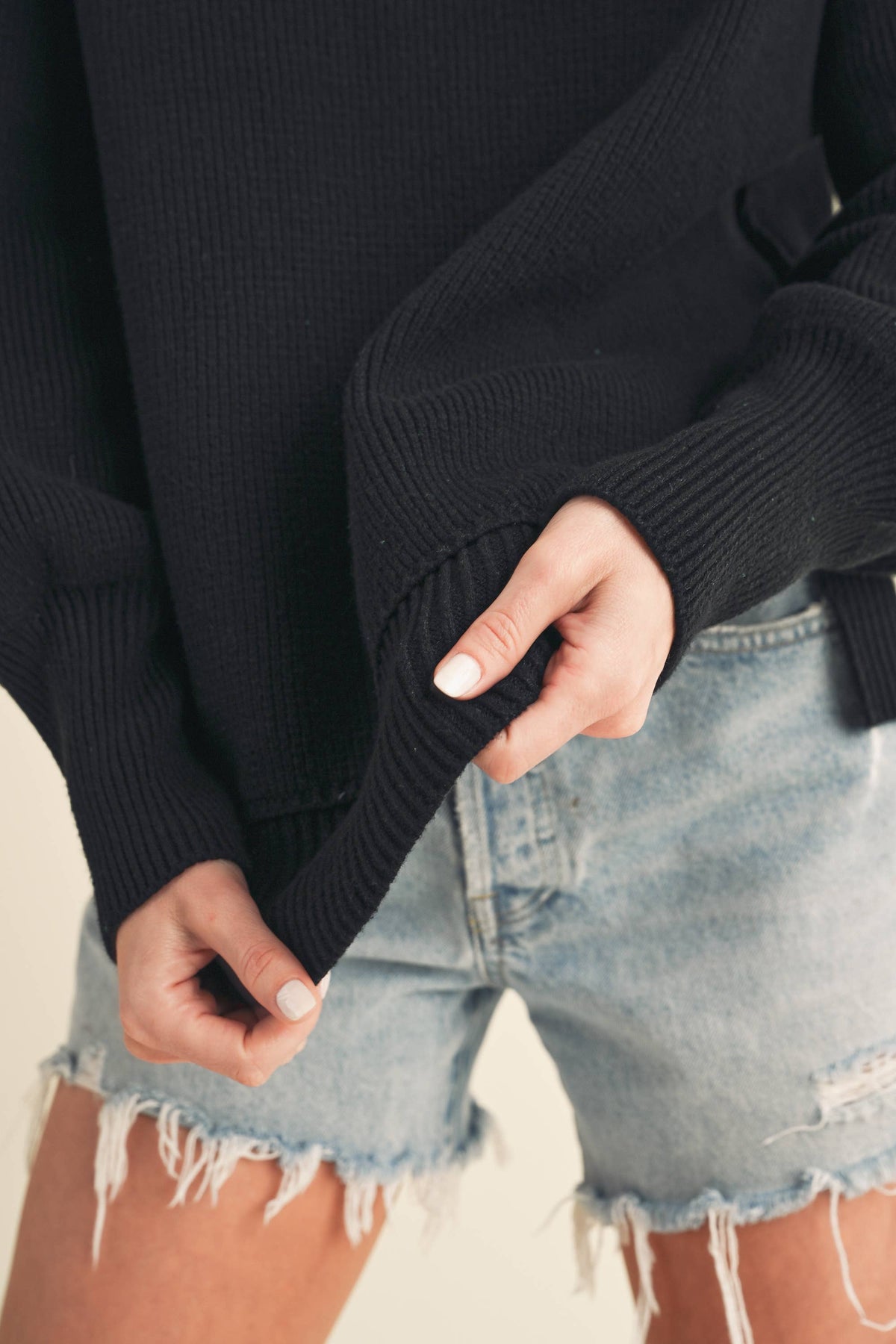 The Ina Slouch Knit Pullover – Exposed Seam Oversized Sweater (Black • Pearl • Olive)